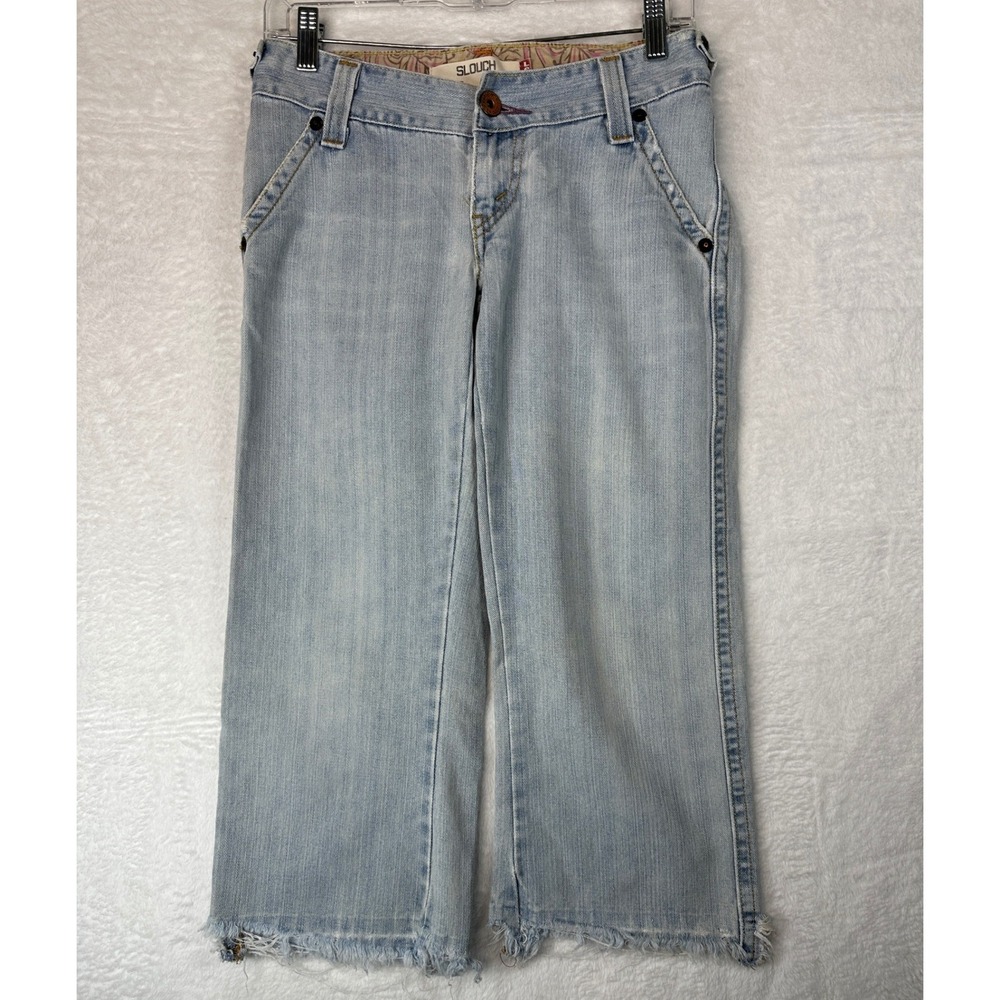 Levi's 504 Slouch Jeans Y2K Women 1 Blue Light Wash Frayed Hem Low Rise